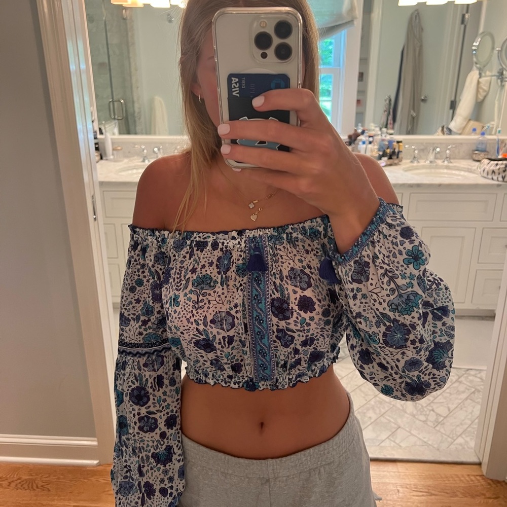 Poupette St Barth blue off the shoulders top